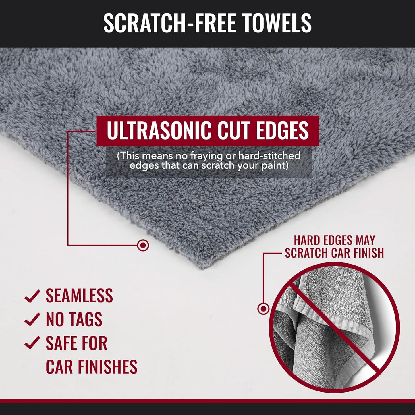 Microfiber Cleaning Cloth - The Gray Beast Towels, Streak-Free Cleaning Rags for Car Wash and Housekeeping, Ultra-Absorbent with Cut Edges to Avoid Scratches (Pack of 10, 16"x16")