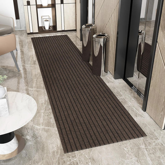 Ottomanson 2'7" x 27' Hallway Runner with Scraper Pile - Extra Durable Non-Slip Rug Mat for Indoor & Outdoor Use - Ideal for Kitchen, Entryway & Garage - High-Traffic Carpet, Brown