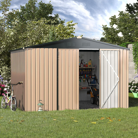 U-MAX 8' x 10' Metal Storage Shed for Outdoor, Yard Steel Shed with Design of Lockable Doors, Utility and Tool Storage for Patio, Garden, Backyard, Outside use