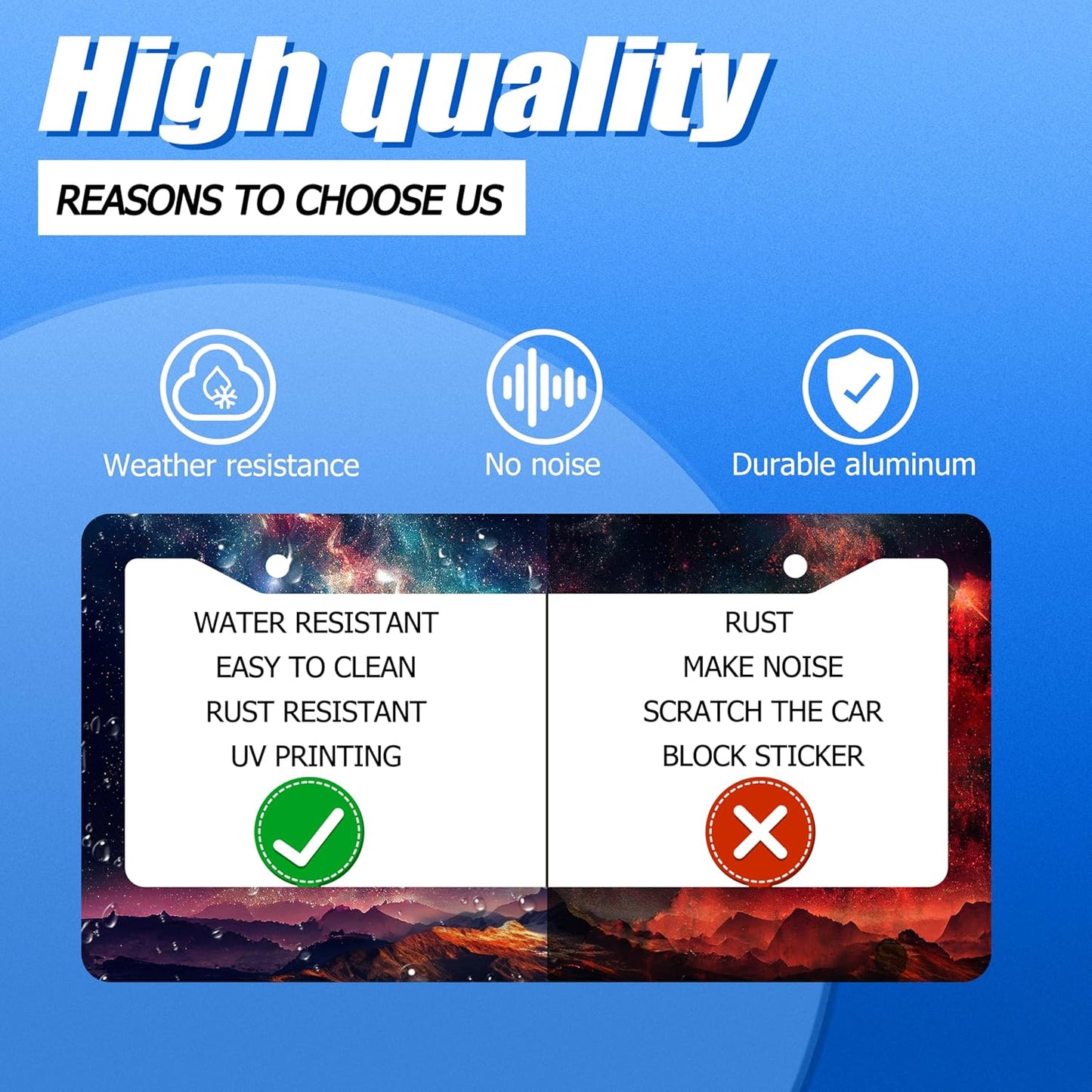 Mountain License Plate Frame Colorful Starry Sky Galaxy License Plate Stainless Steel Funny License Plate Holder Men Women Mountains Car Accessory Decoration 12.3" x 6.3"