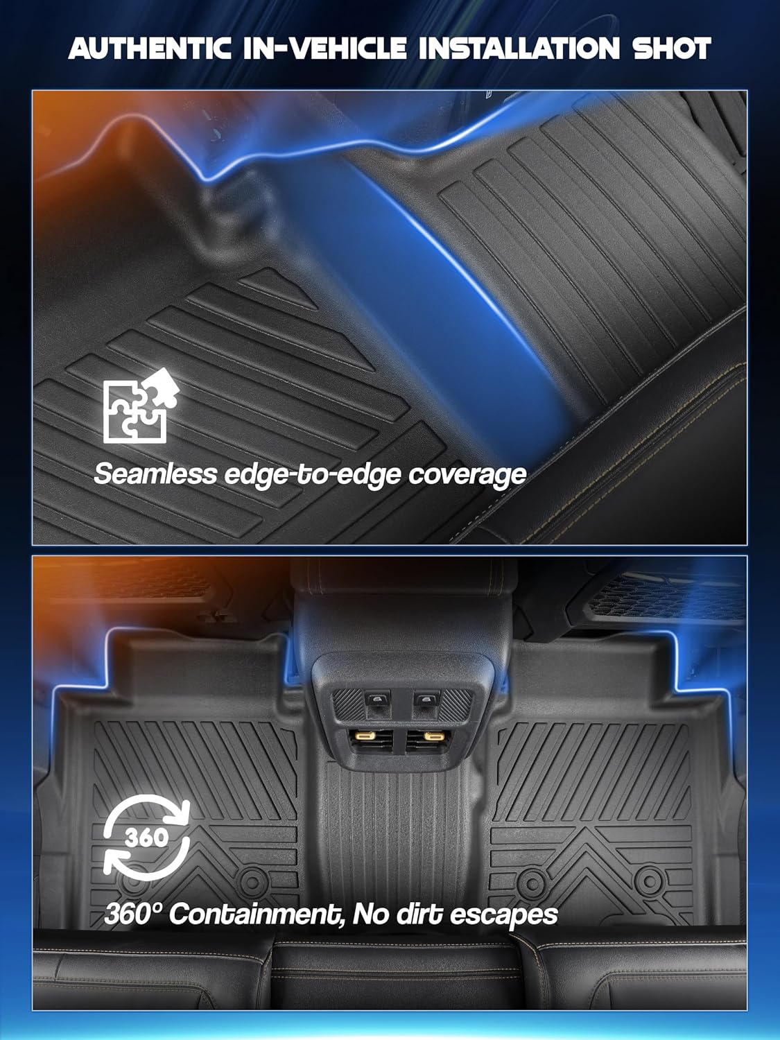 Car Floor Mats for Ford Bronco 4 Door 2025 2024-2021 Accessories,TPE All Weather Protection Floor Mats, Custom Fit 1st&2nd Row Car Floor Liners Set(Not for 2 Door & Sport),Black