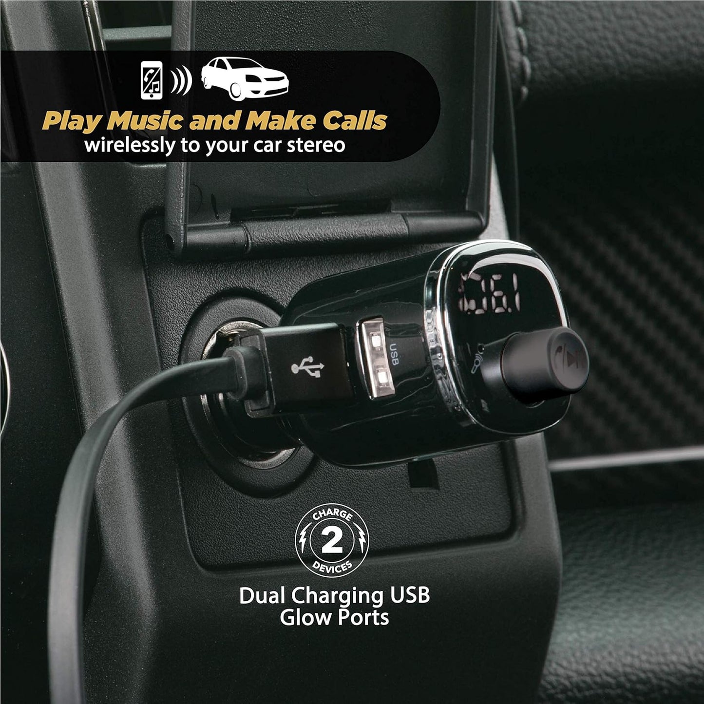 Scosche BTFM4 BTFREQ Universal Bluetooth Handsfree Car Kit with FM Transmitter and Dual USB Ports, Black