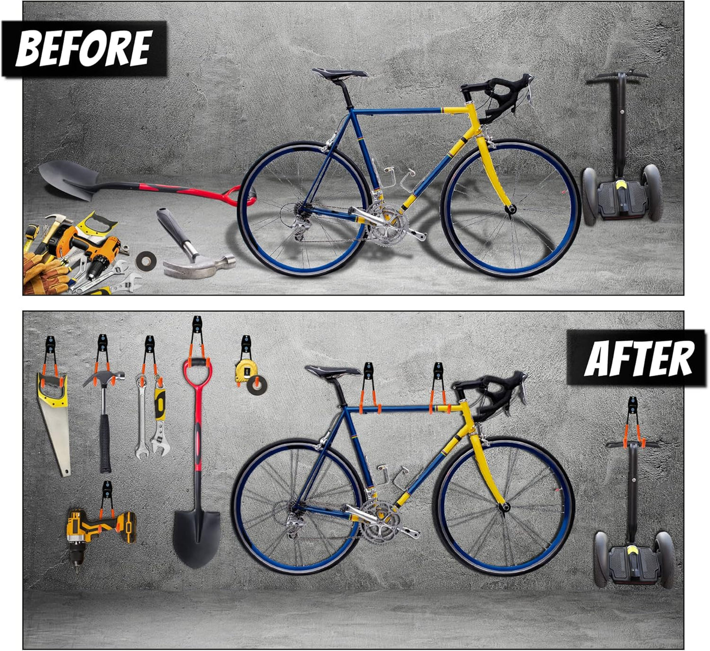 WMK 7.3'' Garage Hooks Heavy Duty Wall Hook, 6 Pack Garage Storage Hook, Wall Mount Utility Garage Hooks for Hanging Tools Bike Ladder (Orange)