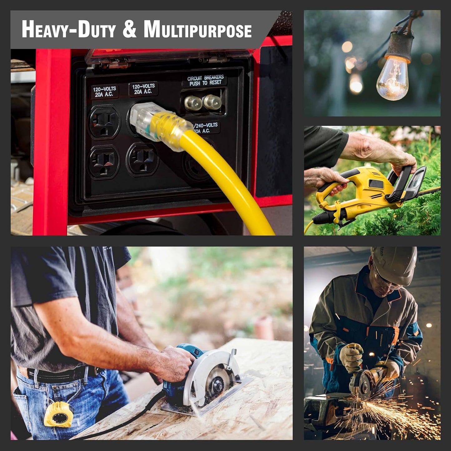 2 ft - 12 Gauge Heavy Duty Extension Cord - 3 Outlet Lighted SJTW - Indoor/Outdoor Extension_Cord by Watt's Wire - 2' 12-Gauge Grounded 15 Amp ExtensionCord Splitter