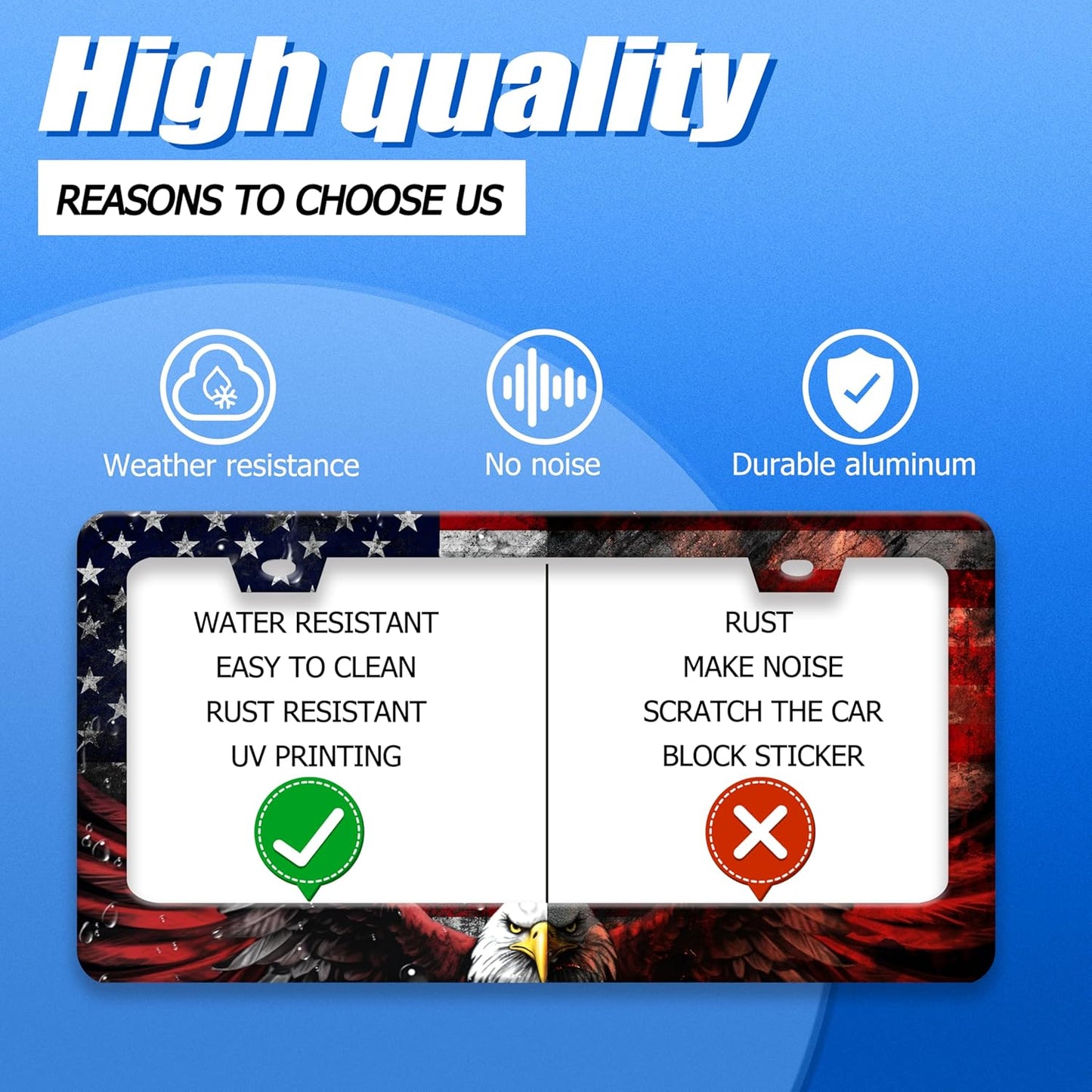 American Flag Eagle Patriotic License Plate Frame USA Flag License Plate Stainless Steel Funny License Plate Holder for Men Women Colorful Car Accessories Decoration 12.3" x 6.3"