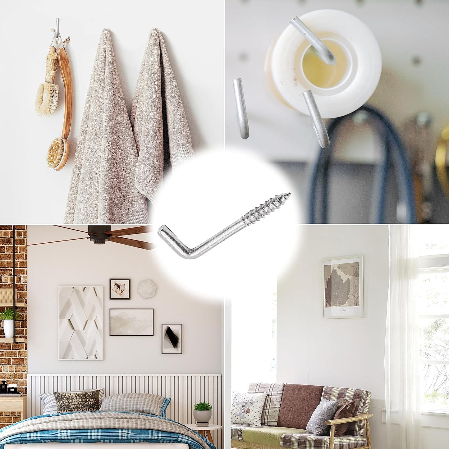 304 Stainless Steel 2 in Screw-in Hooks 20 Pcs,7 Shape Screw Hooks,Right Angle Medal Hooks l Shaped Screw in Hooks for Hanging