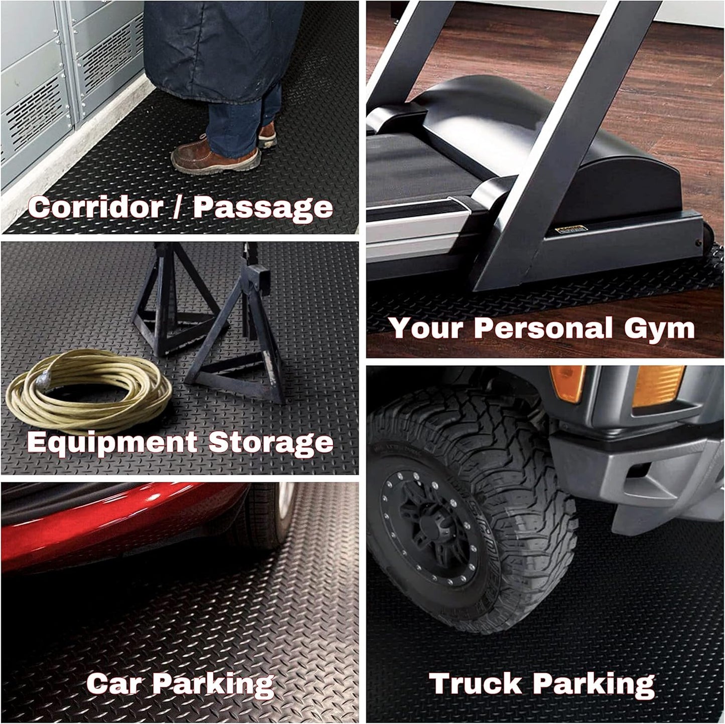 SEAL 4 x 15 Ft Premium Garage Floor Mat, Solid 2.8mm Thickened Black Commercial Grade Heavy Duty Parking Mat for Garage Floor, Golf Cart, Water/Stain Resistant Floor Runner (Embossed Diamond Plate)