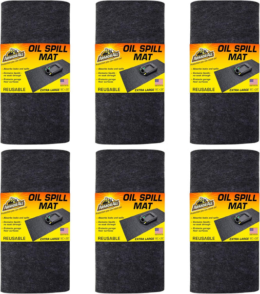 Armor All Premium Oil Spill Mat, Garage Floor Maintenance Mat (30" x 59") (6-Pack), Absorbent Oil Pad, Reusable, Washable, Durable, Waterproof Backing Contains Liquids, Protects Surface (USA Made)