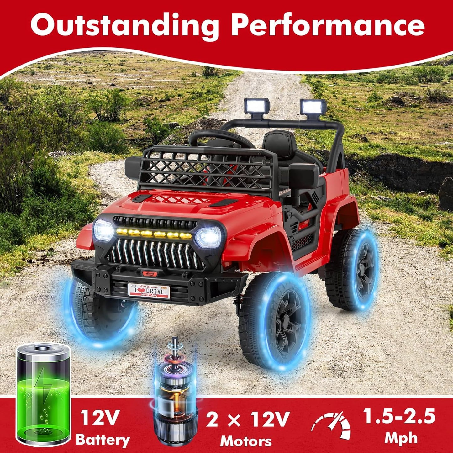 Costzon Kids Ride On Truck, 12V Battery Powered Electric Vehicles w/Remote Control, Spring Suspensions, 3 Speeds, Music, Lights, Wireless Connection, Ride on Car for Boys & Girls 3+ (Red)