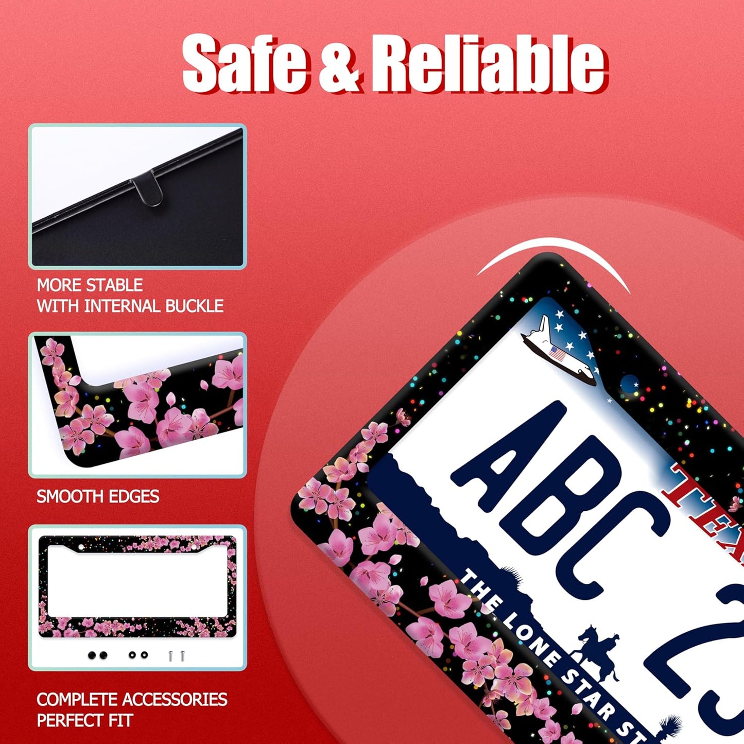 Cherry Blossom License Plate Frame Beautiful Flowers License Plate Frames Stainless Steel Accessories Cars Decor With 2 Holes And Screws Fits Standard Us Ca Vehicles License Plate Holder 12.2 X 6 Inch