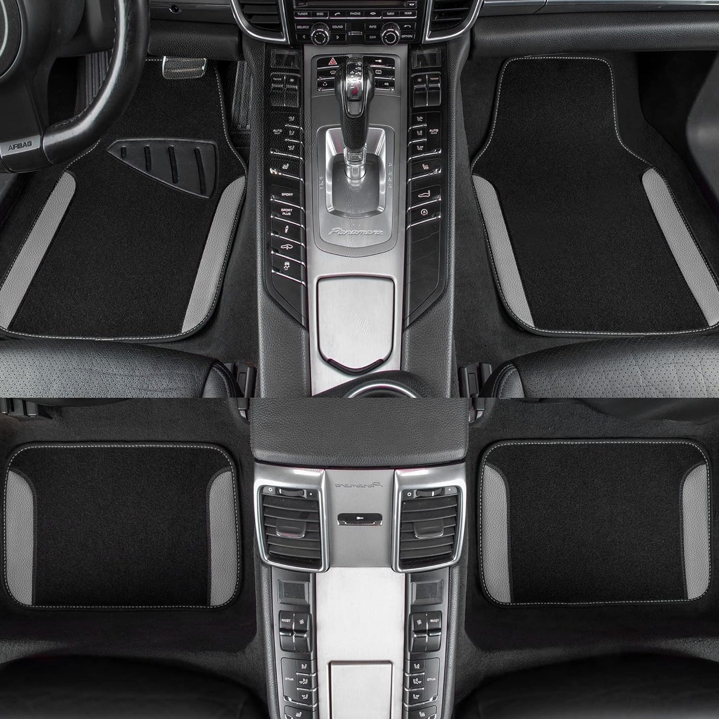 CAR PASS Rainbow Waterproof Universal Fit Faux Leather Car Carpet- Anti-Slip Nibbed Backing Floor Mats for SUV, Vans, Sedans, Trucks, Automotive Set of 4 (Black with Gray)