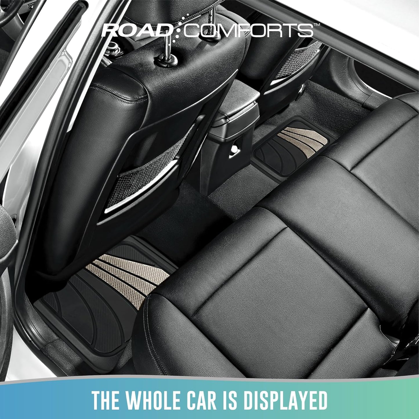 Road Comforts Car Floor Mats Full Set – Front & Rear Car Floor Mats with Aluminum Design, Anti-Slip Backing, All-Weather Protection, Trim-to-Fit Car Mats for Most Sedans, SUVs & Vans - Grey