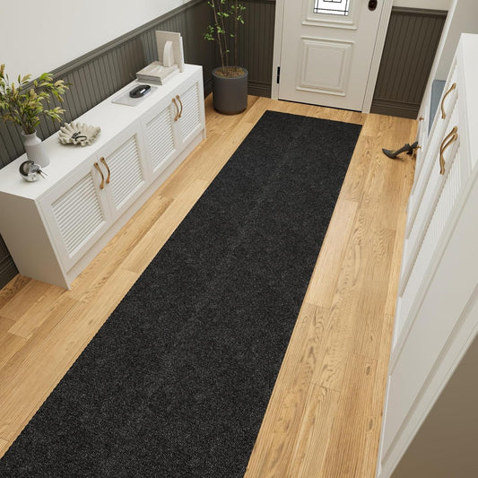 Ottomanson 2' x 19' Hallway Runner with Scraper Pile Extra Durable Non-Slip Rug Mat for Indoor & Outdoor Use - Ideal for Kitchen, Entryway, Patio & Garage - High-Traffic Carpet, Black