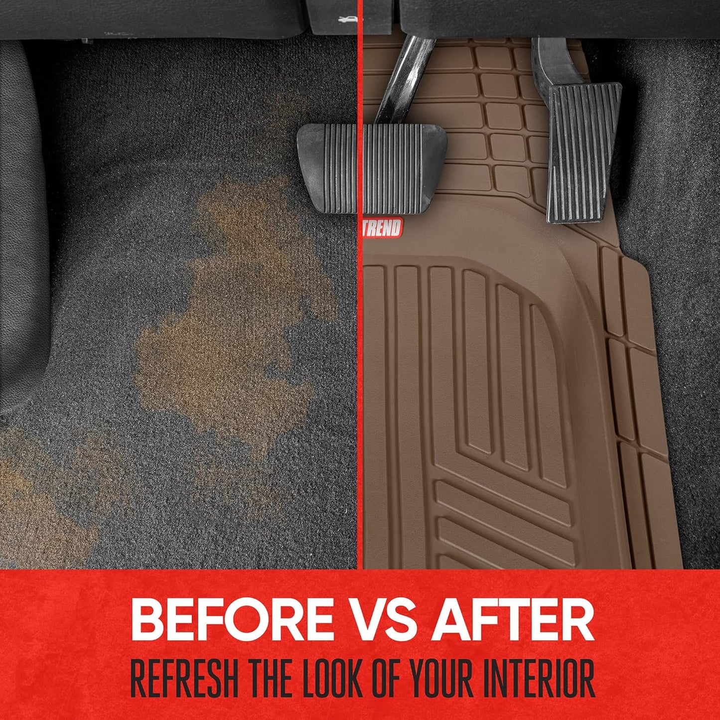 Motor Trend FlexToughXL DeepDish Floor Mats for Cars, Full Set All-Weather Rubber Automotive Floor Mats Waterproof Heavy Duty Car Mats Flexible Floor Liners for Car Truck Van SUV Car Floor Mat (Brown)