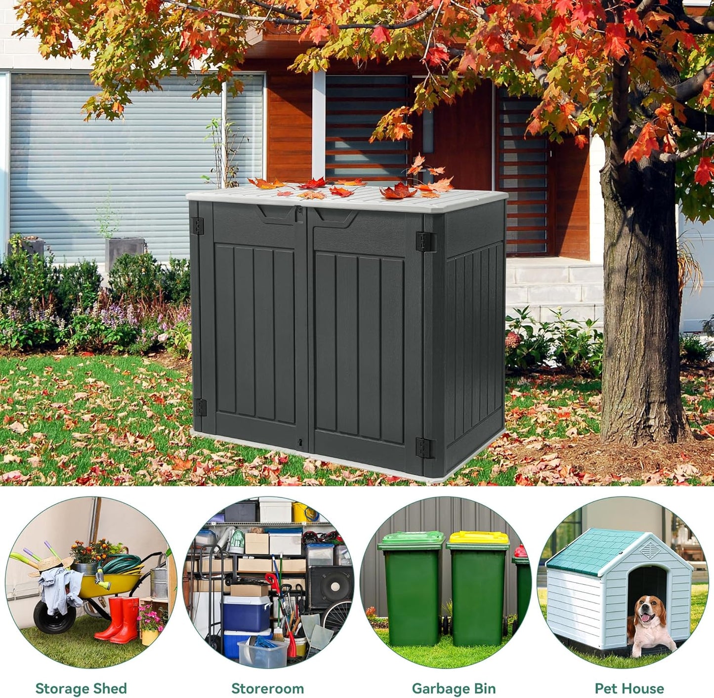 YITAHOME Extra Large Outdoor Horizontal Storage Shed, 4.5x4ft Resin Tool Sheds w/o Shelf, Easy to Assemble Waterproof Storage for Trash Cans, Garden Tools, Lawn Mower, Lockable, Dark Gray