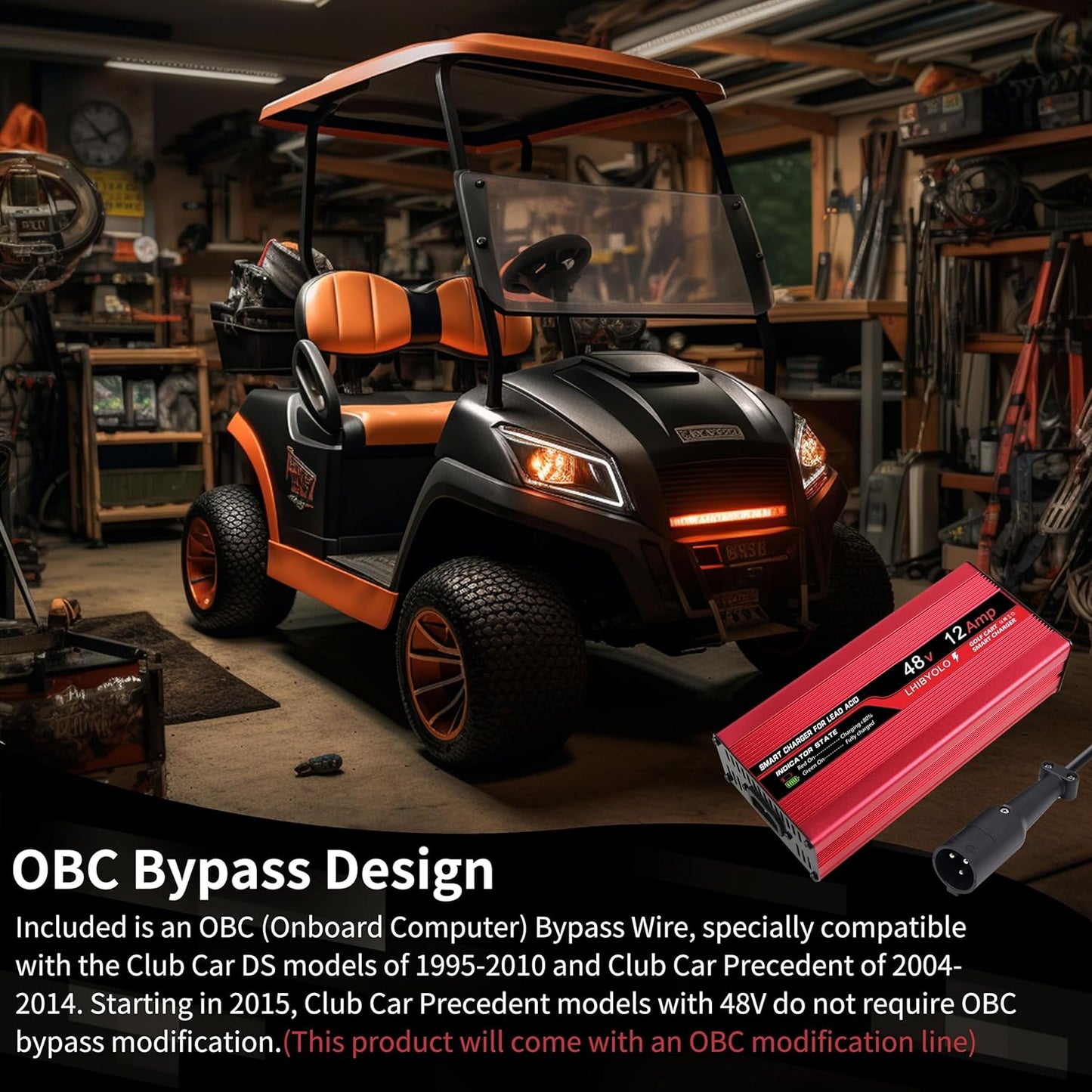 48V Golf Cart Battery Charger for 12A Club Car,with 3 Pin Round Plug, 12 Amp Golf Cart Battery Charger 48 Volt Club Car Charger,16FT