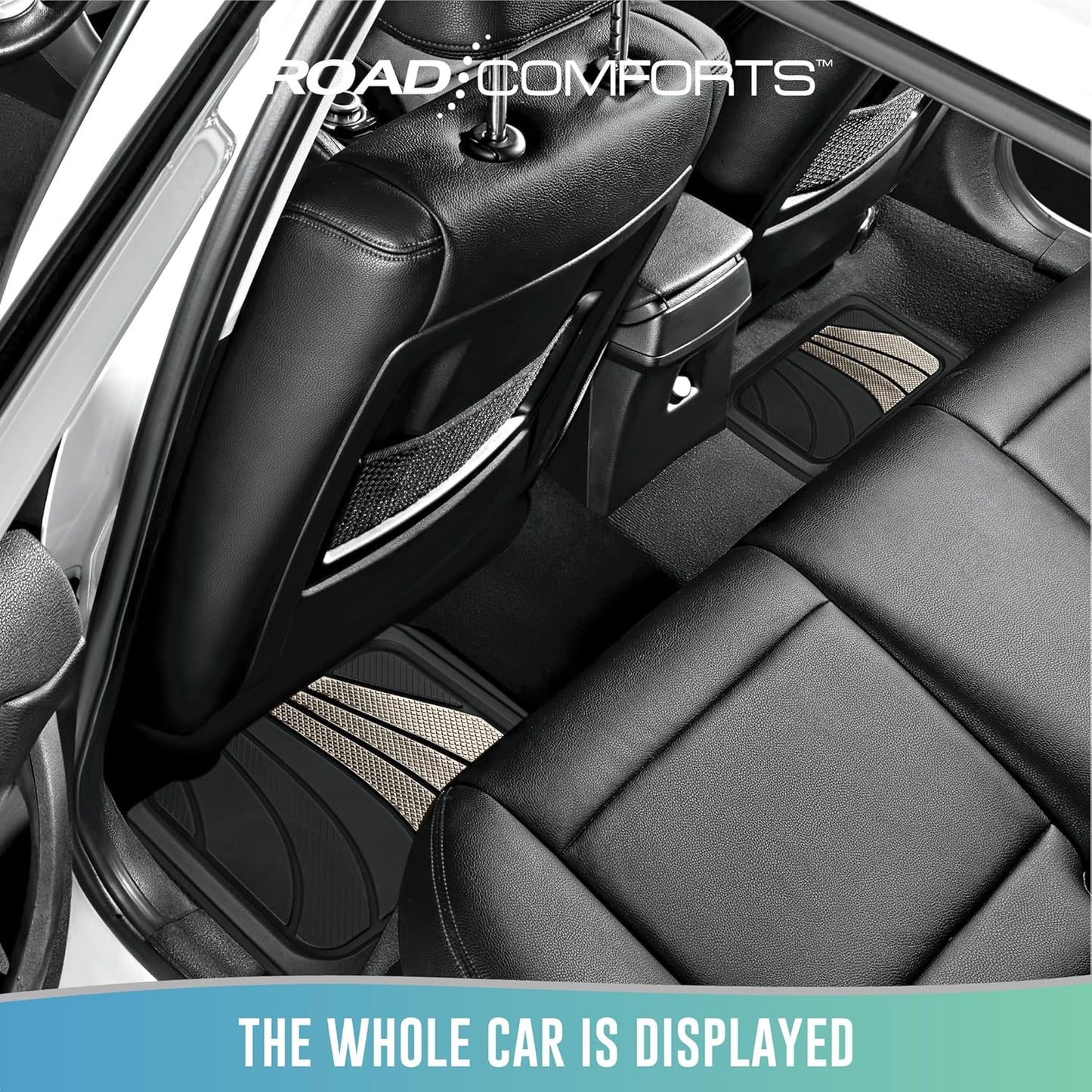 Road Comforts Car Floor Mats Full Set – Front & Rear Car Floor Mats with Aluminum Design, Anti-Slip Backing, All-Weather Protection, Trim-to-Fit Car Mats for Most Sedans, SUVs & Vans - Light Grey