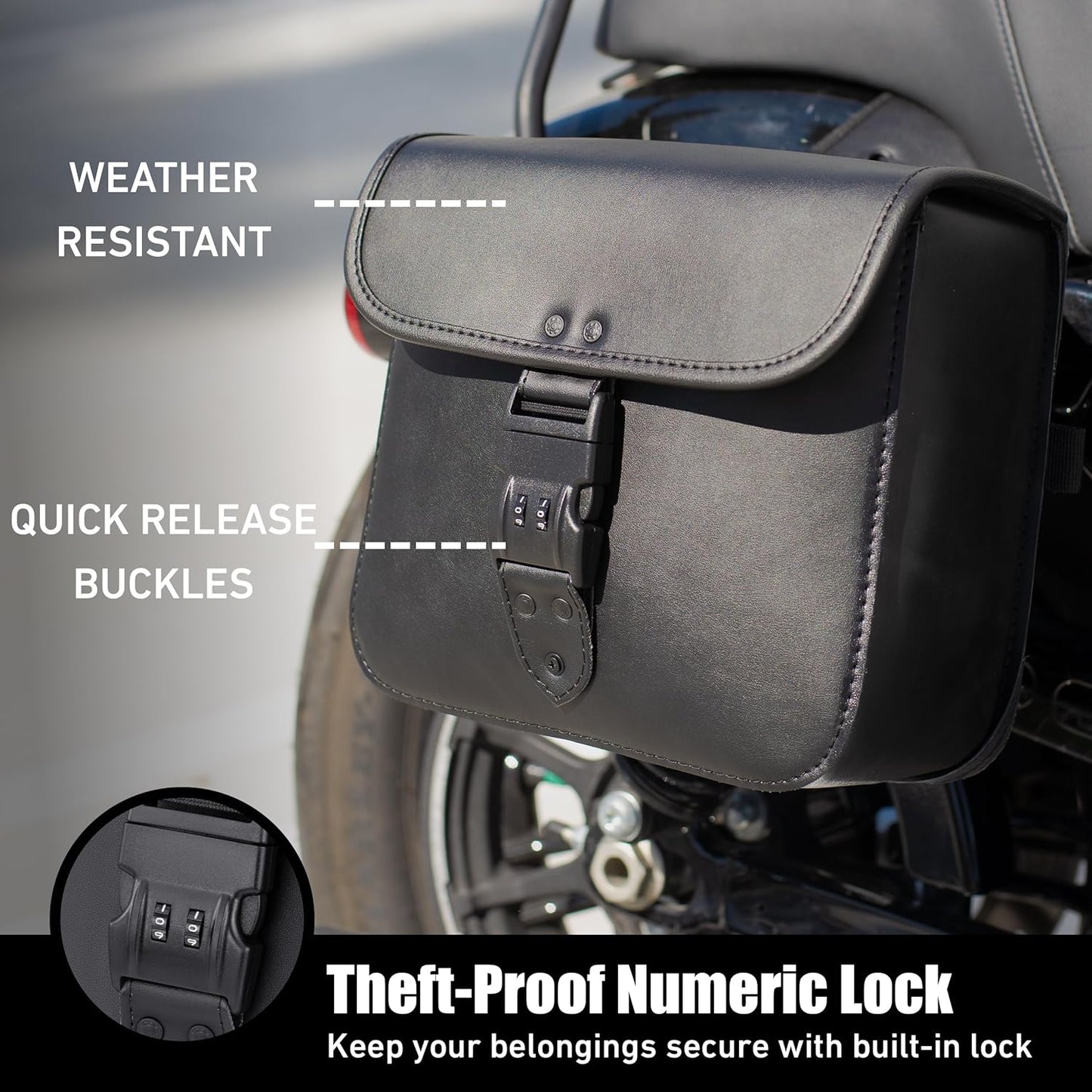 Nomad Leather Motorcycle Saddlebags Quick-Easy Universal Fit Throw Over Saddle Bags Cruiser Biker Side Bags (Black)