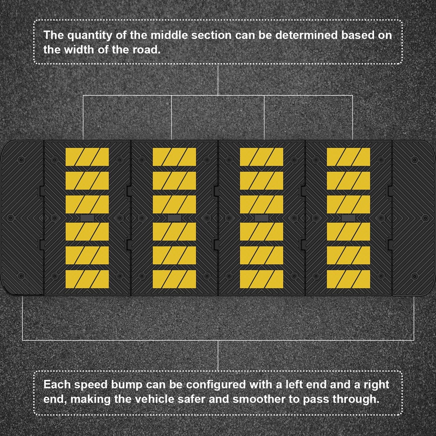Heavy-Duty Rubber Speed Humps, 35" Width & Interlock Extension Length, Road Humps Bumps for Saftey Combinable, Garage Humps for Asphalt Concrete Gravel Driveway (Left and Right Ends)