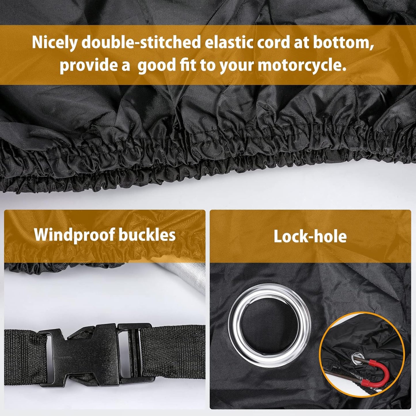 Motorcycle Cover All Season Universal Weather Waterproof Motorbike Cover with Lock-Holes & Storage Bag XXL Motorcycles Vehicle Cover for Harley Davidson, Honda, Suzuki, Kawasaki, Yamaha
