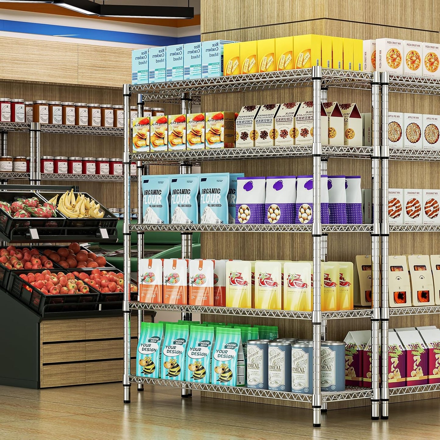 2200 Lbs 5 Tier Storage Rack Metal Wire Shelving Unit, Storage Standing Shelf Organizer for Laundry Bathroom Kitchen Pantry Closet Garage, Chrome 17.7" D x 59.1" W x 70.4" H