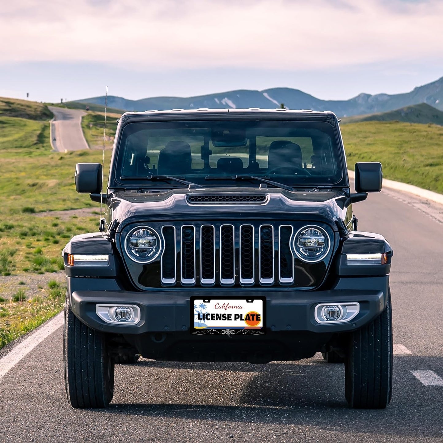 Triple Goddess License Plate Frame Mountains Moon License Plate Holder for Front or Rear Car Tags Reusable Durable Stainless Steel Car Funny Decoration with Screws 6.3 X 12.2 Inch for Men Women