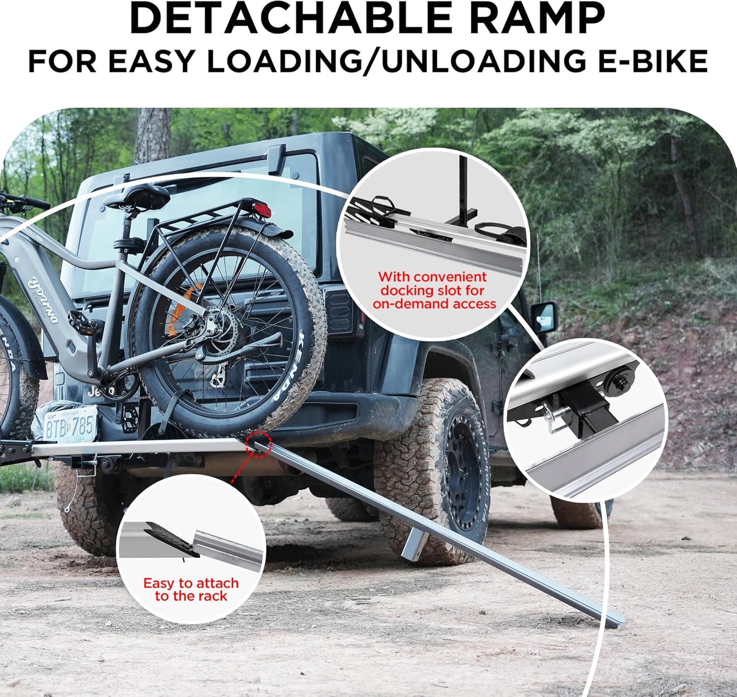 Rockland 1-Ebike Rack with Ramp,100 lbs Capacity, Single Hitch Mount Electric Bike Rack, Fits up to 5" Fat Tire Width and 50" Wheelbase, Ebike Carrier Rack for 2" Receiver for Cars SUVs Vans RVs