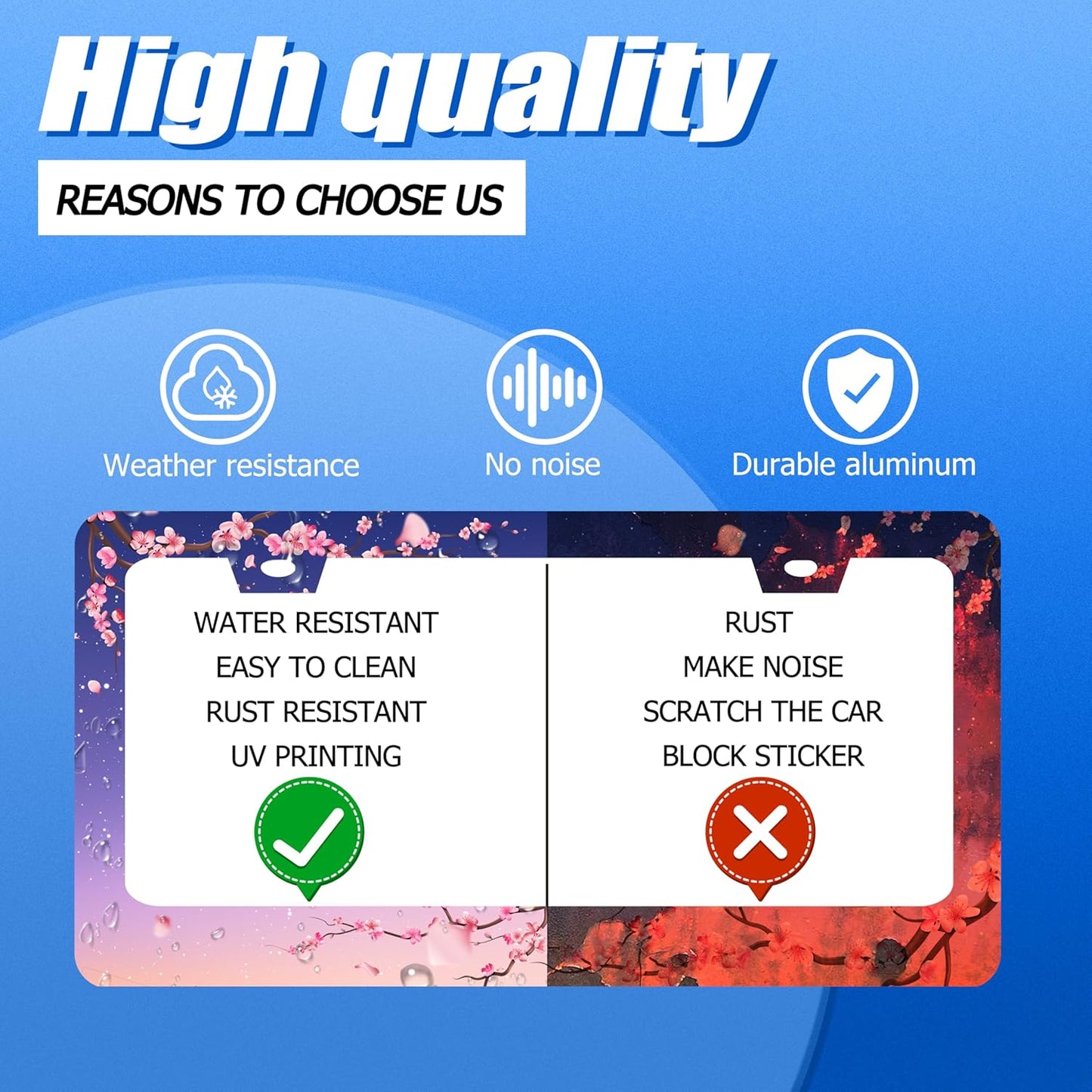 Cherry Blossom License Plate Frame Pink Flowers Floral License Plate Stainless Steel Funny License Plate Holder Women Car Accessories Decoration with Screws Fits Standard Vehicles Size 12.3" x 6.3"