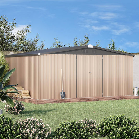 U-MAX Storage Shed 14x12 Outdoor Shed, Large Metal Outside Storage Garden Sheds & Outdoor Storage Shed Clearance, 12x14 Tool Shed Outdoor Storage Lockable for Backyard, Patio and Outside Use in Gray