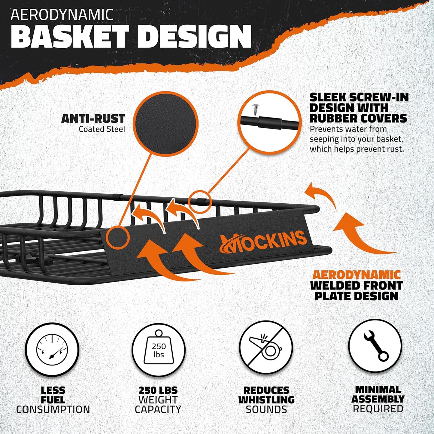 Mockins 64"x39"x6" Heavy Duty Roof Rack Cargo Carrier for Top of Vehicle w/ 20 CuFt Waterproof Rooftop Cargo Bag | 250Lbs Cap Extendable Roof Basket Luggage Rack for SUV, Car, RV & Van w/Accessories