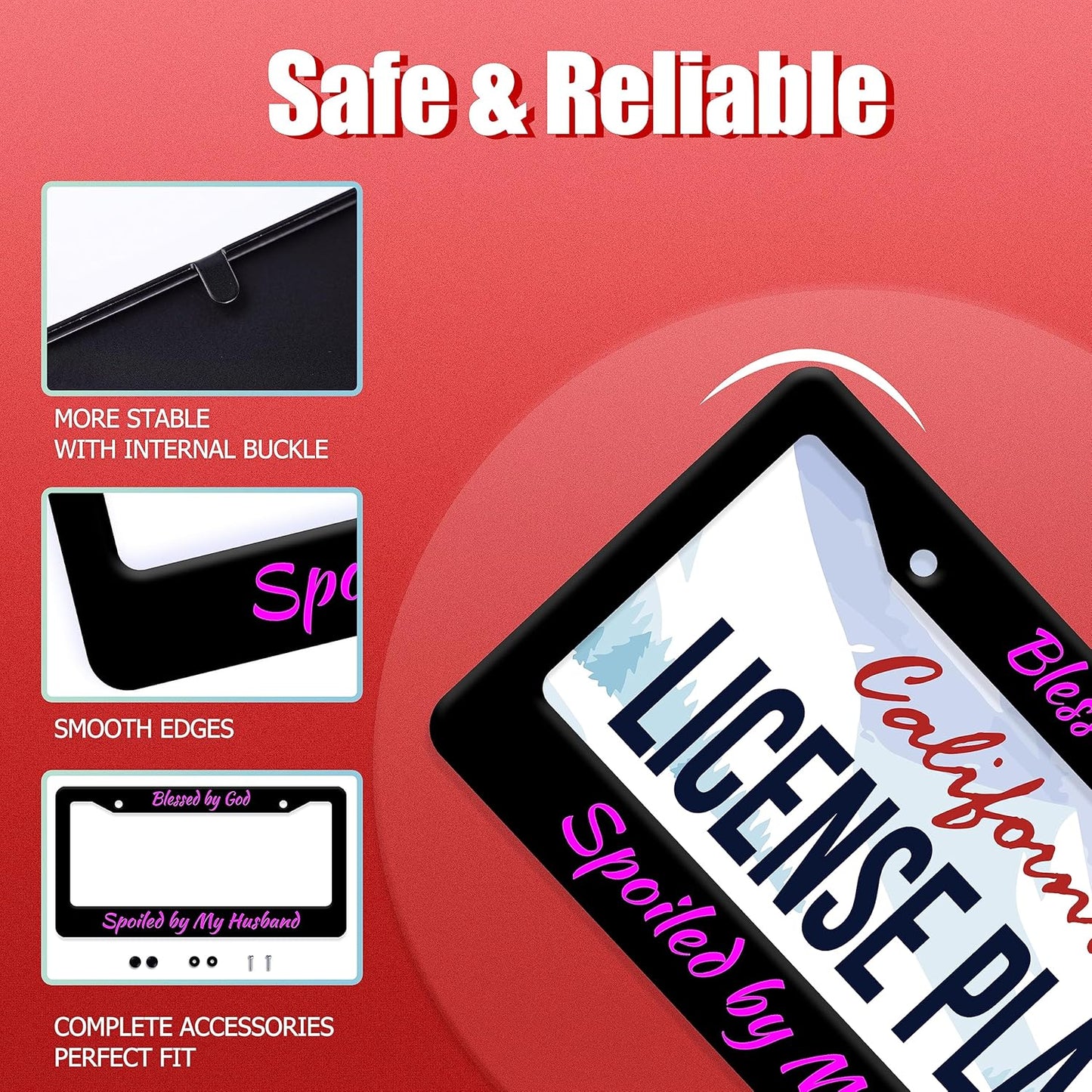 Blessed by God Spoiled by My Husband License Plate Frame Funny Texts License Plate Stainless Steel Parts with Screws Size 12.3" x 6.3" for Men Women