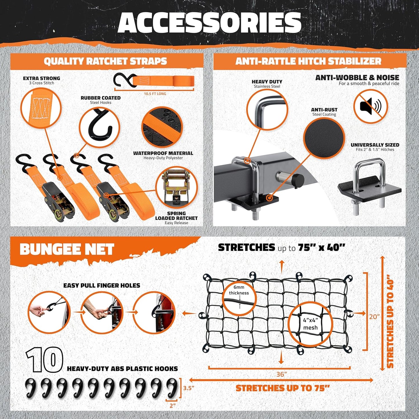 Mockins 60"x20"x6" Trailer Hitch Cargo Carrier | Weatherproof Steel Folding Luggage Rack for Car, SUV & Truck w/ 500 lbs. Capacity | 2" Receiver Hitch Rack Luggage Carrier & Cargo Trailer Accessories