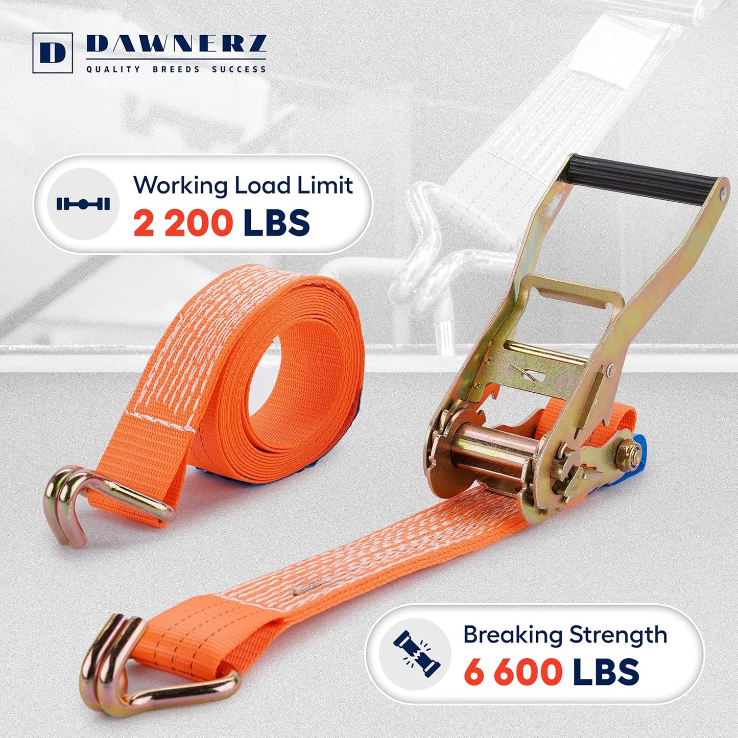 2 Inch x 20 Ft Heavy Duty Ratchet Straps - 6600 Lb Breaking Strength Tie Downs with Double J Hook for Trucks & Trailers